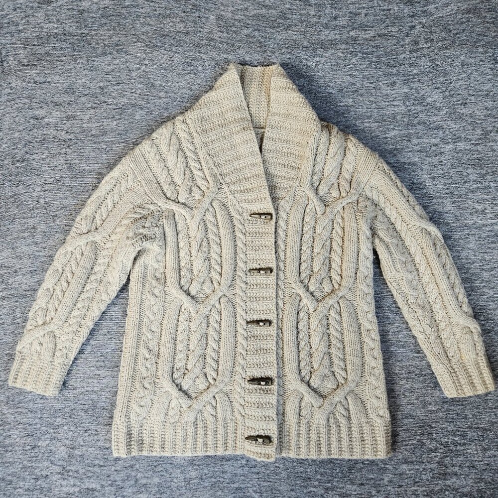 Lauren Ralph Lauren Petite M HAND KNIT Wool Silk Cable Shawl Toggles Cardigan